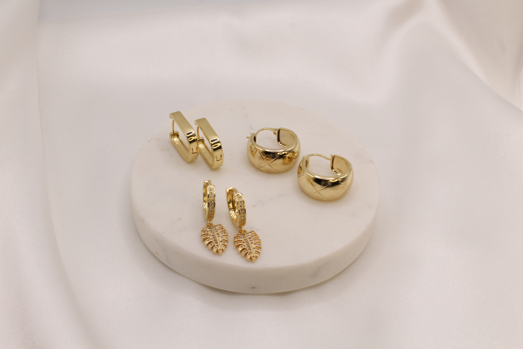 Gold leaf huggie hoop earrings