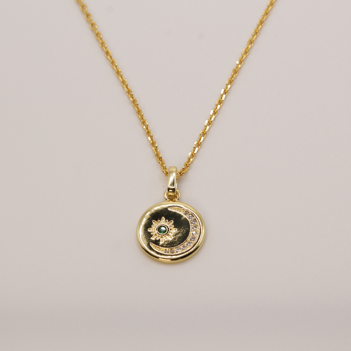 Celestial sun crescent moon pendant